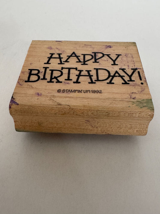 Stampin Up Rubber Stamp Happy Birthday Card Making Words Sentiment Wood Mounted