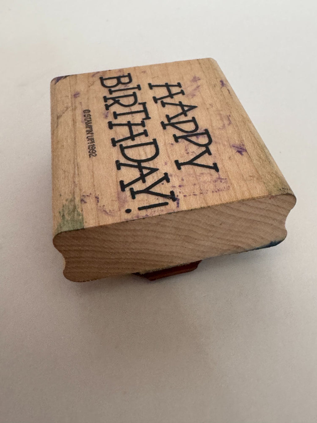 Stampin Up Rubber Stamp Happy Birthday Card Making Words Sentiment Wood Mounted