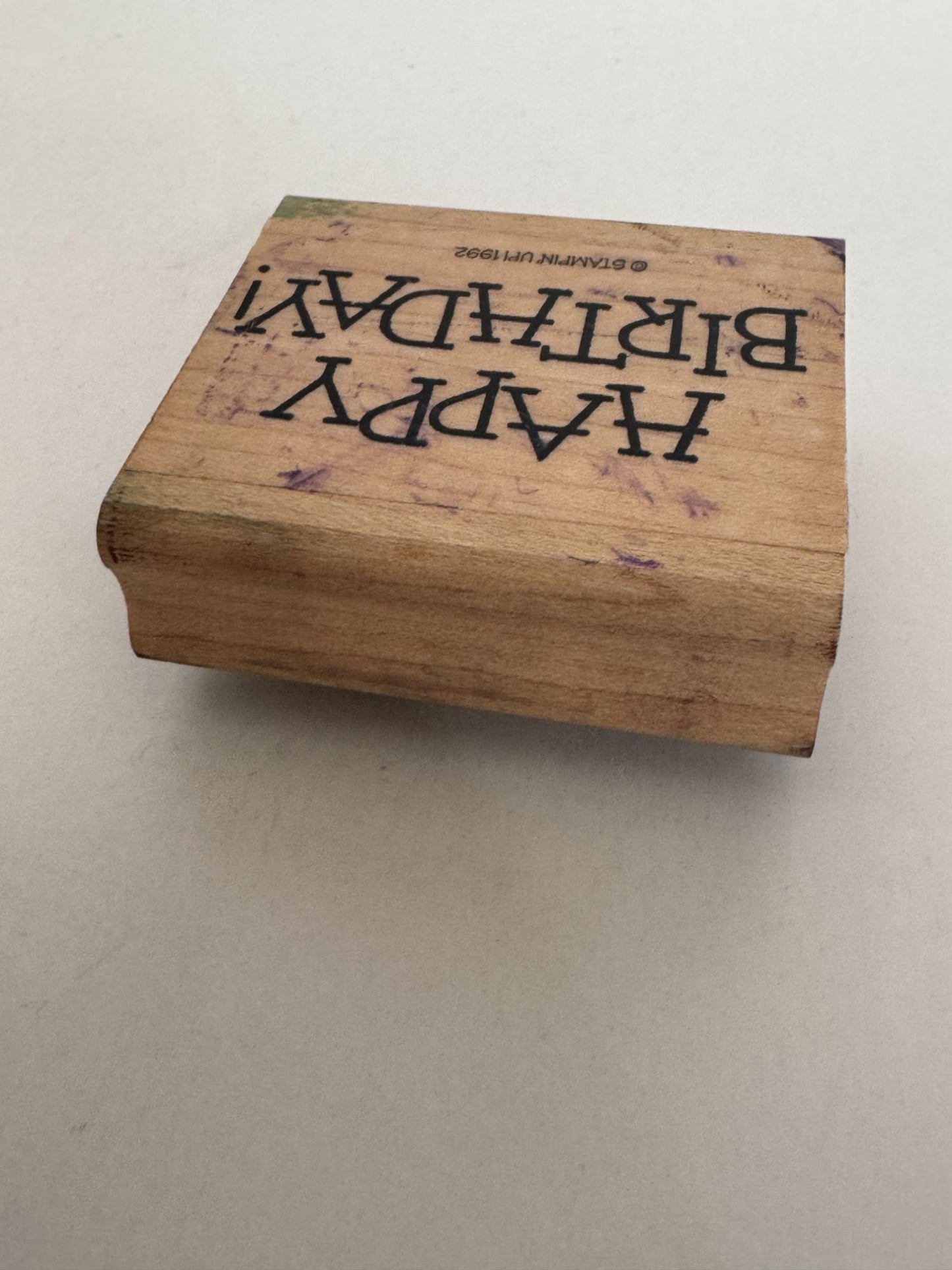 Stampin Up Rubber Stamp Happy Birthday Card Making Words Sentiment Wood Mounted