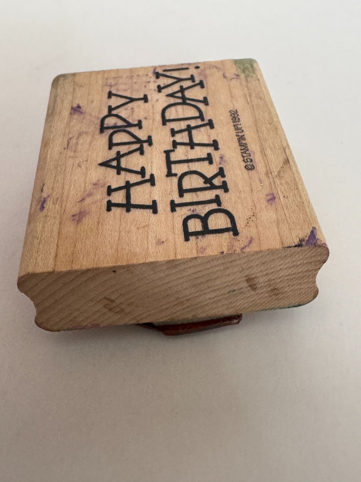 Stampin Up Rubber Stamp Happy Birthday Card Making Words Sentiment Wood Mounted