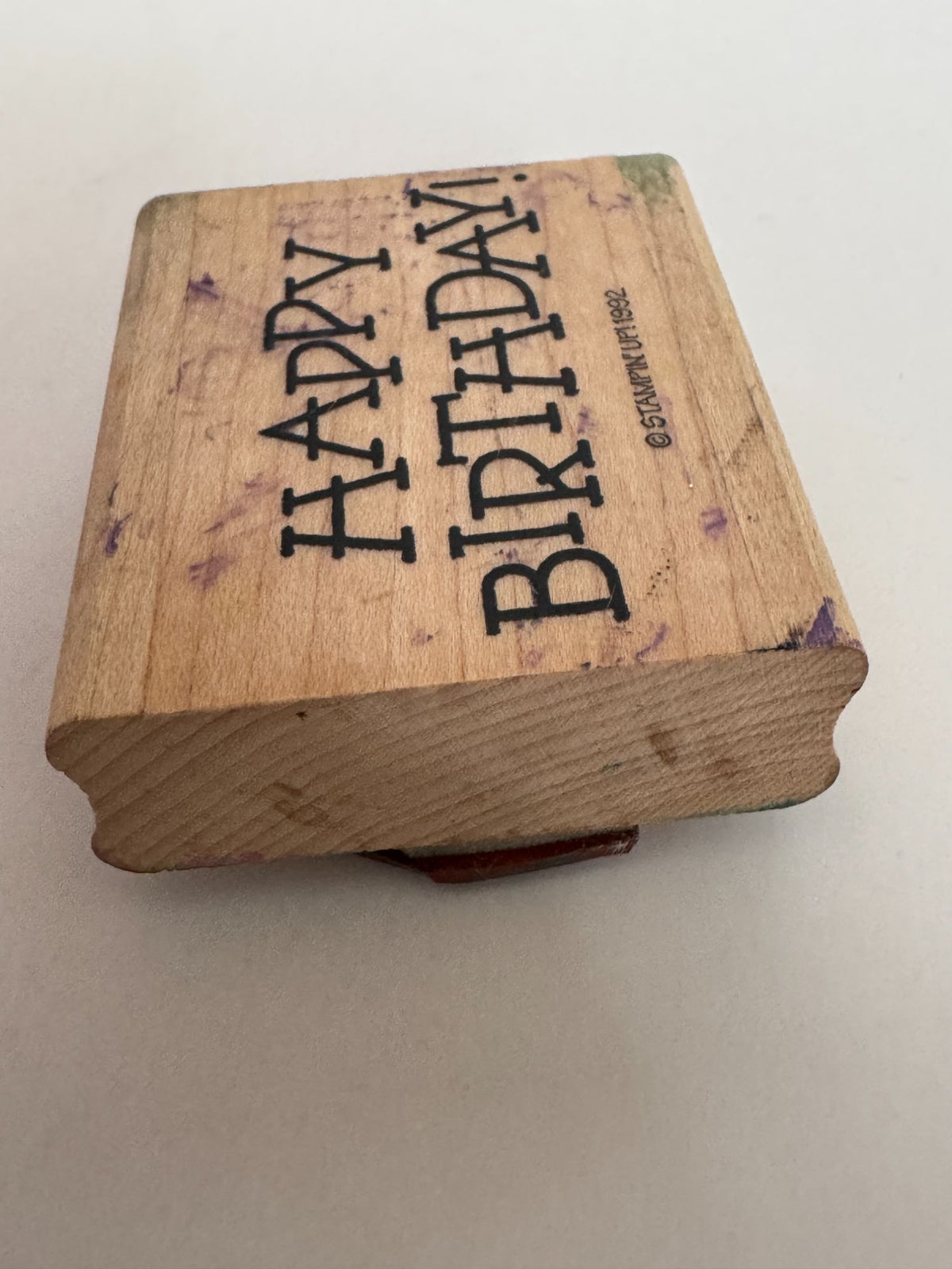 Stampin Up Rubber Stamp Happy Birthday Card Making Words Sentiment Wood Mounted