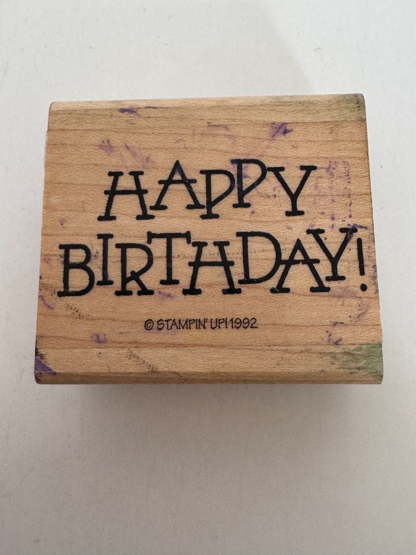 Stampin Up Rubber Stamp Happy Birthday Card Making Words Sentiment Wood Mounted