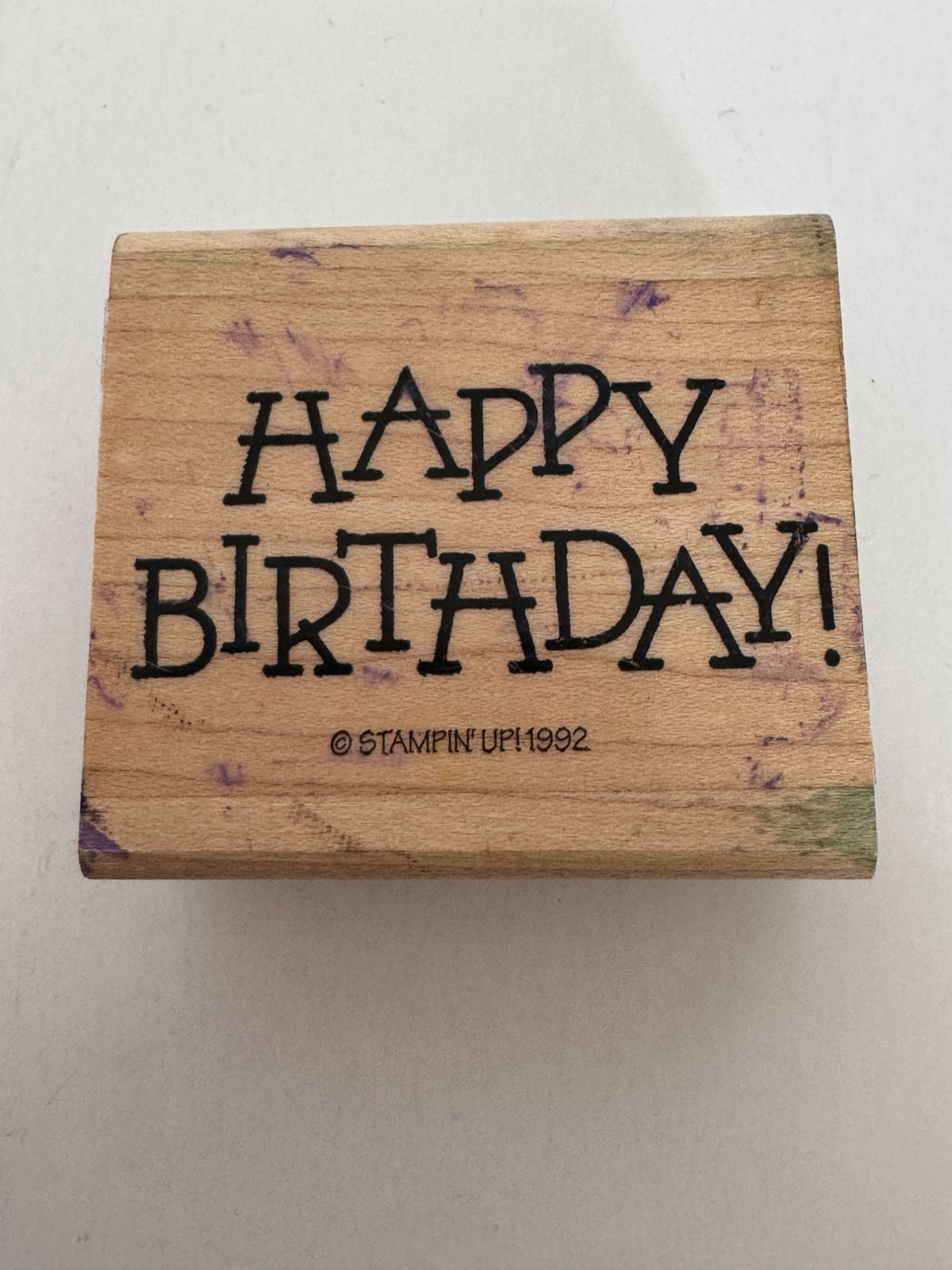 Stampin Up Rubber Stamp Happy Birthday Card Making Words Sentiment Wood Mounted