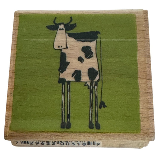 Vap Scrap Rubber Stamp Tall Cow on Stilts Funny Farm Animal Humor Quirky Nature
