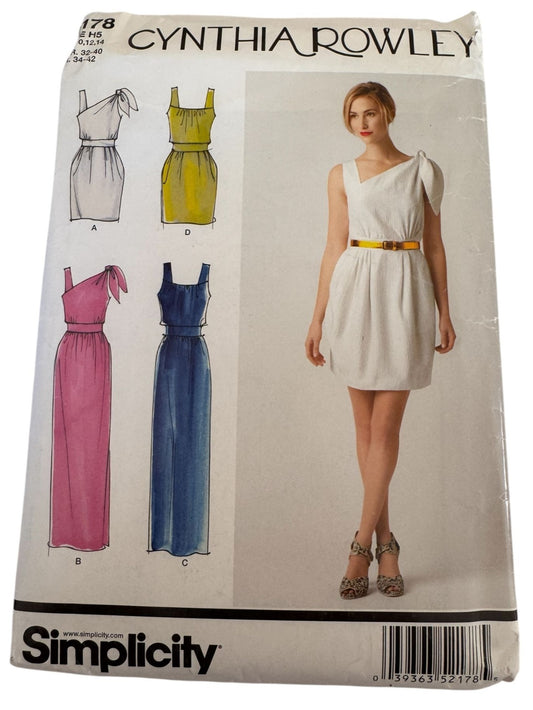 Simplicity Sewing Pattern 2178 Cynthia Rowley Dress One-Shoulder Sleeveless 6-14