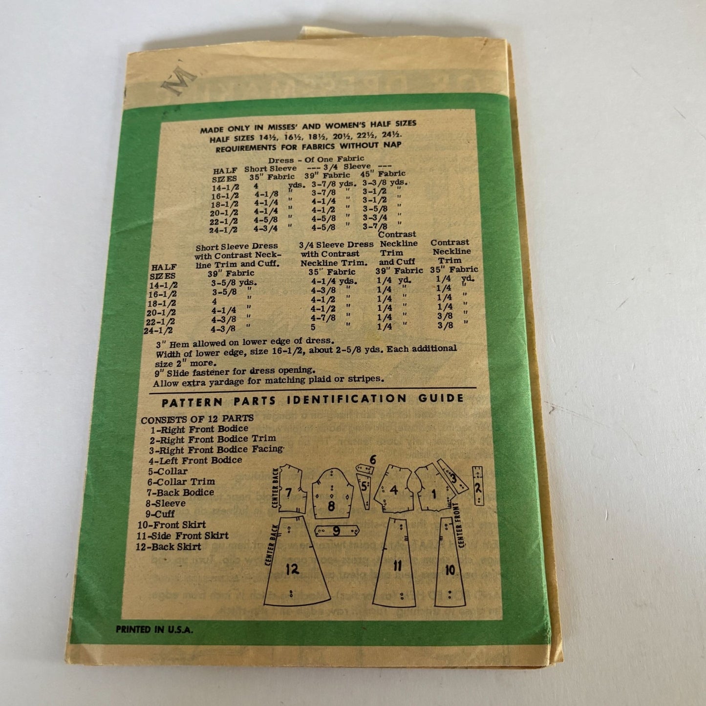 Anne Adams Sewing Pattern 4806 Dress Vintage 1950s Half Size 24.5 Retro Rare 50s