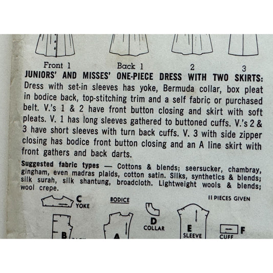 Simplicity Sewing Pattern 6042 Dress 1960s Vintage Bermuda Collar Sz 18 Bust 38