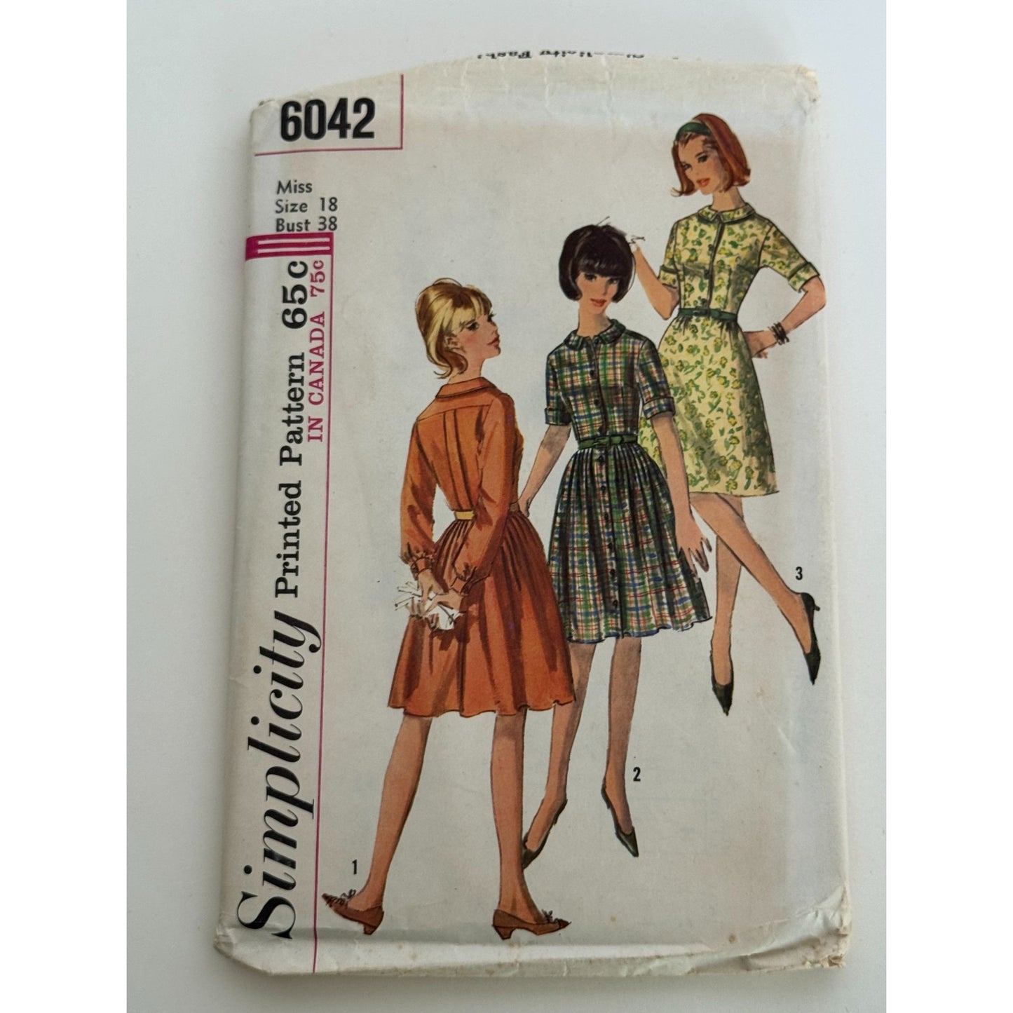 Simplicity Sewing Pattern 6042 Dress 1960s Vintage Bermuda Collar Sz 18 Bust 38