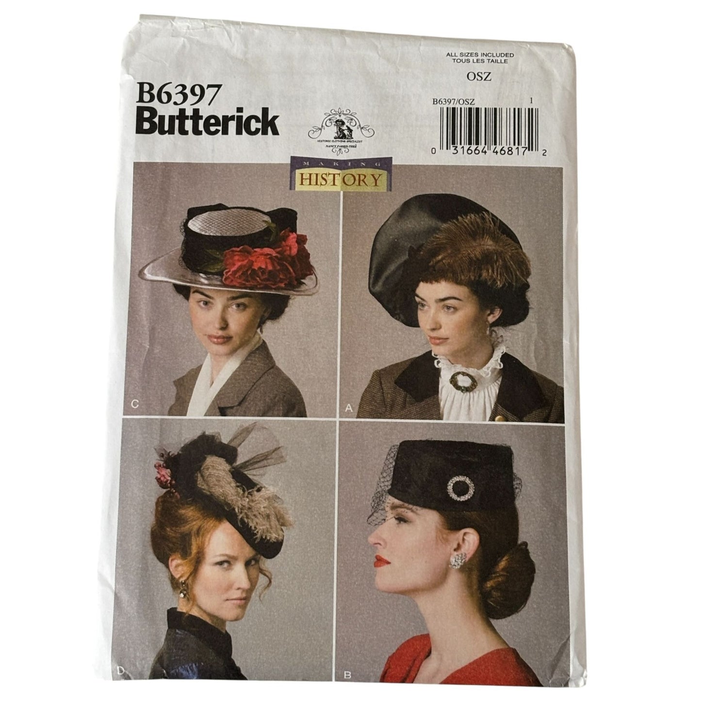 Butterick Sewing Pattern B6397 Edwardian Hat Victorian Millinery Beret Pillbox Costume Hats Uncut