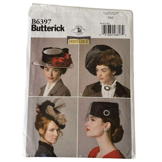 Butterick Sewing Pattern B6397 Edwardian Hat Victorian Millinery Beret Pillbox Costume Hats Uncut