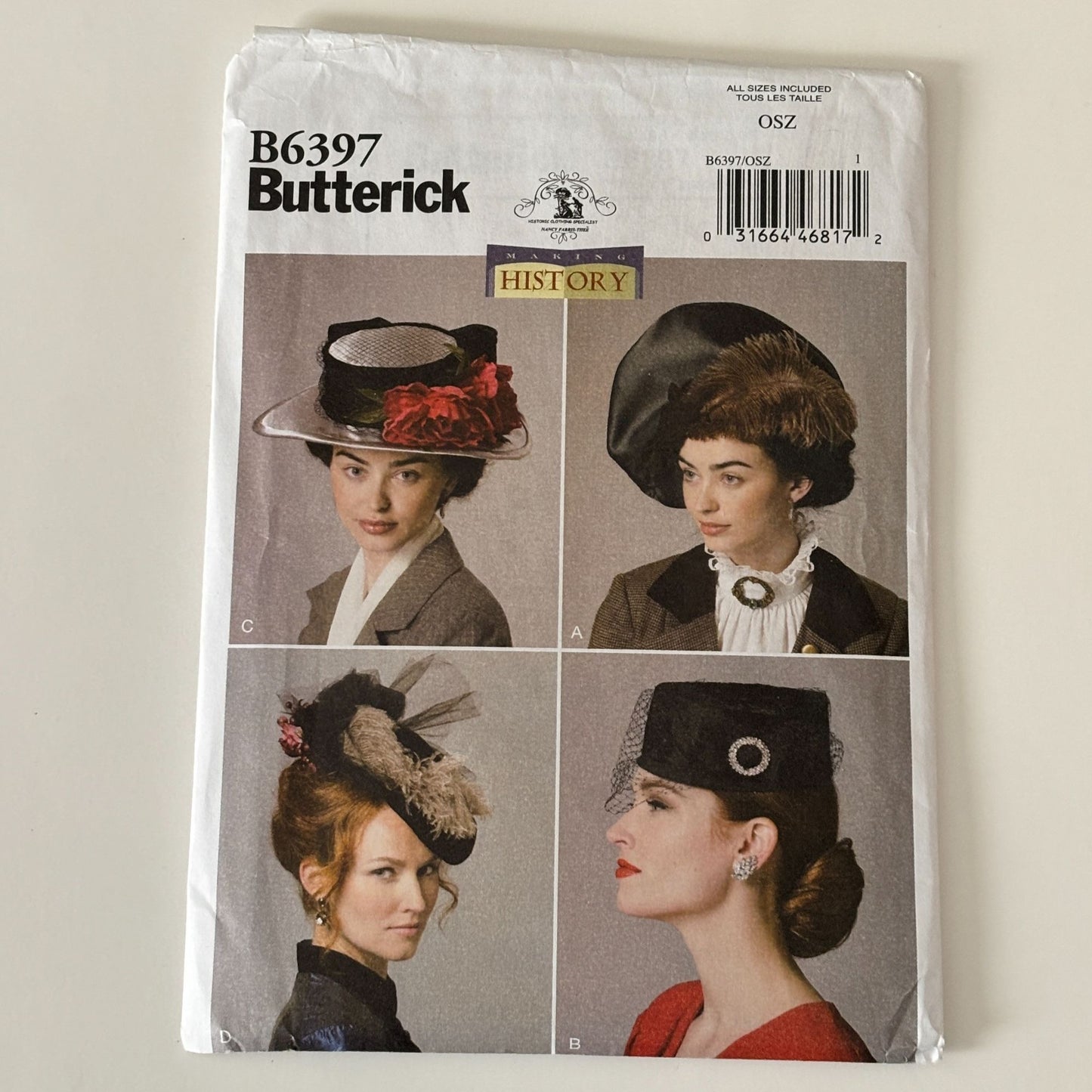 Butterick Sewing Pattern B6397 Edwardian Hat Victorian Millinery Beret Pillbox Costume Hats Uncut