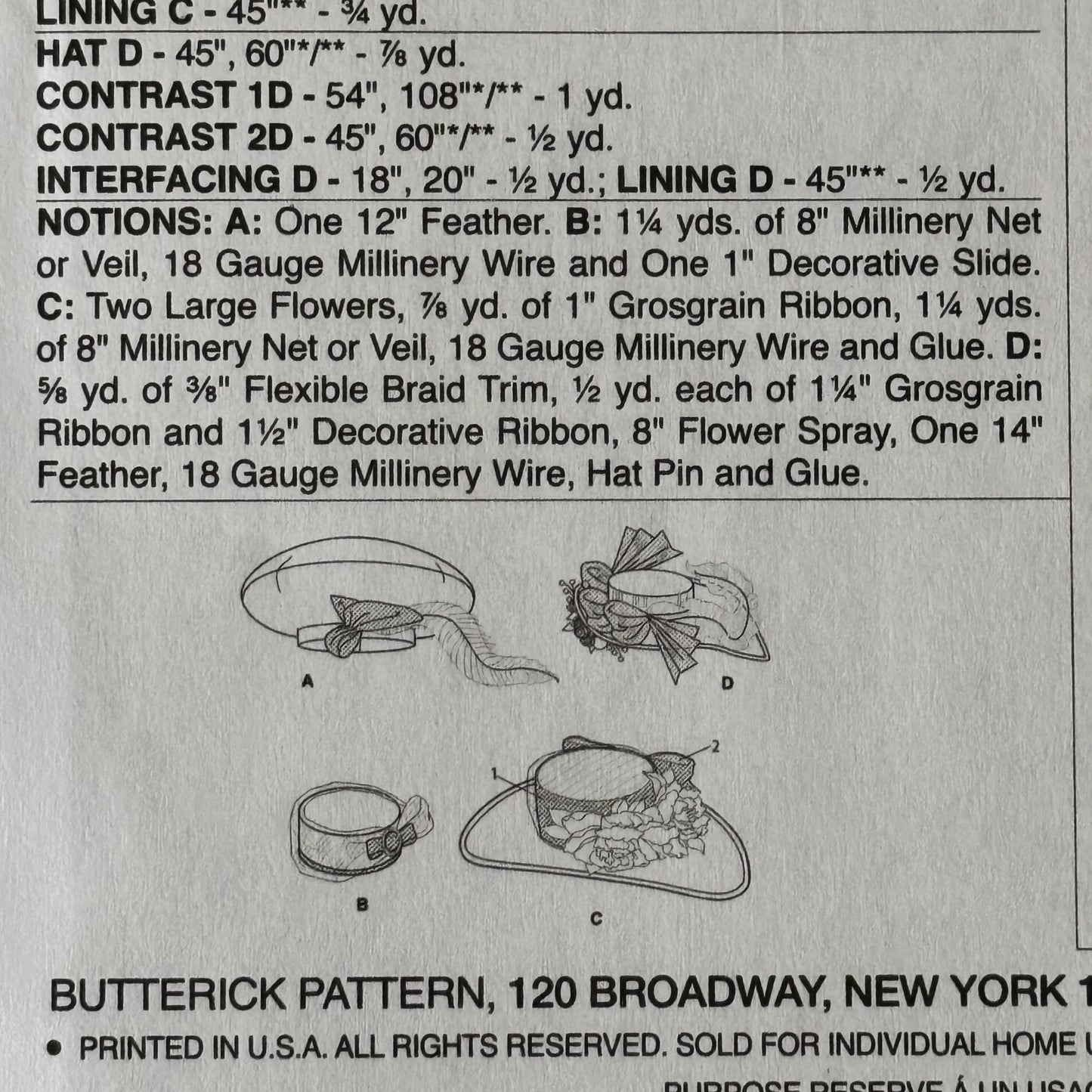 Butterick Sewing Pattern B6397 Edwardian Hat Victorian Millinery Beret Pillbox Costume Hats Uncut