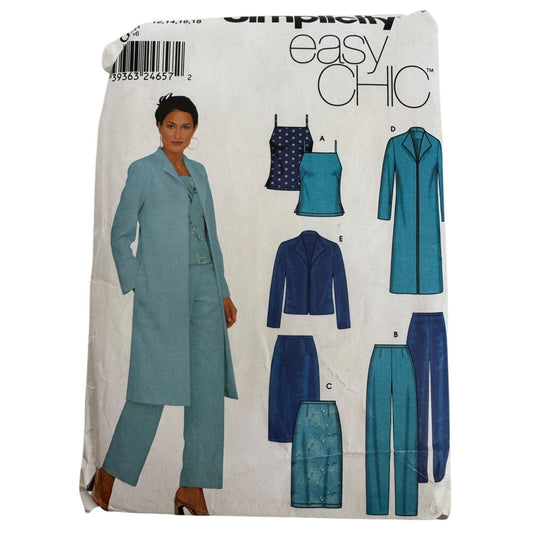 Simplicity Sewing Pattern 9572 Top Jacket Pants Skirt Pants Easy Chic 12-18 UC
