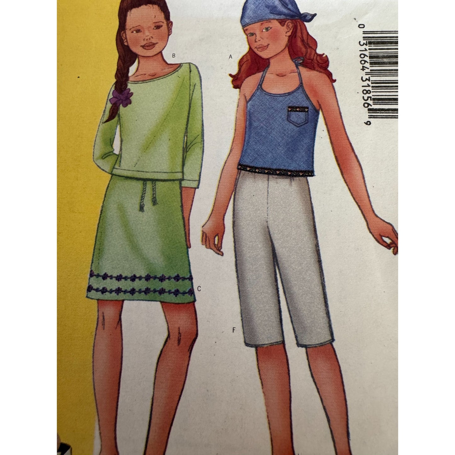 Butterick 6662 Girls Y2K Sewing Pattern Halter Top Skirt Capri Pants Outfit 7-10 Uncut