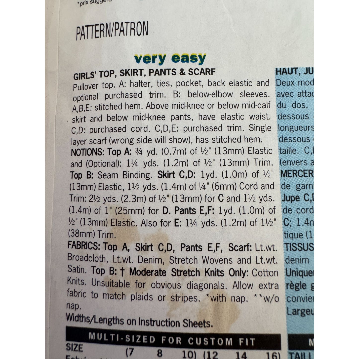 Butterick 6662 Girls Y2K Sewing Pattern Halter Top Skirt Capri Pants Outfit 7-10 Uncut
