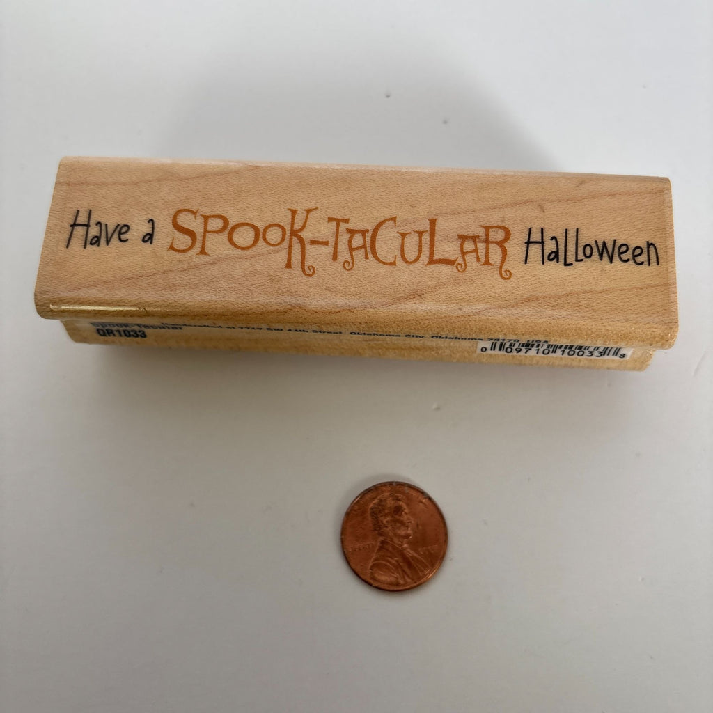 Stampabilities Halloween Rubber Stamp Spook Tacular Sentiment Spooky Card Making Words Wood Mounted