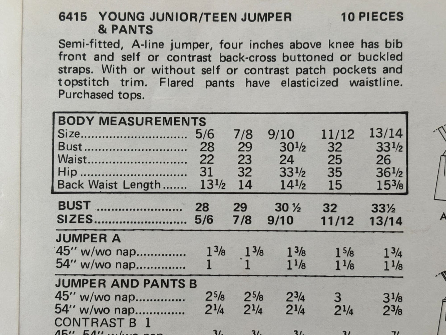 Butterick Sewing Pattern 6415: Young Junior / Teen Jumper and Pants