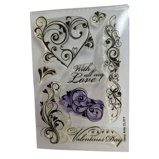 Hero Arts Clear Stamp Set Valentine Flourishes With My Love Happy Valentines Day