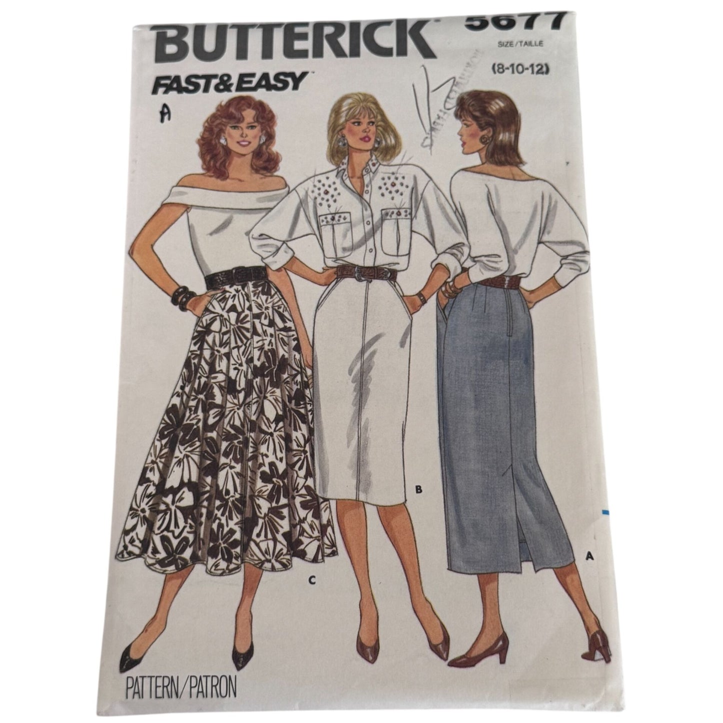 Butterick Sewing Pattern 5677 Midi Flared Straight Skirt Classic 80s Style 8-12 Uncut Vintage