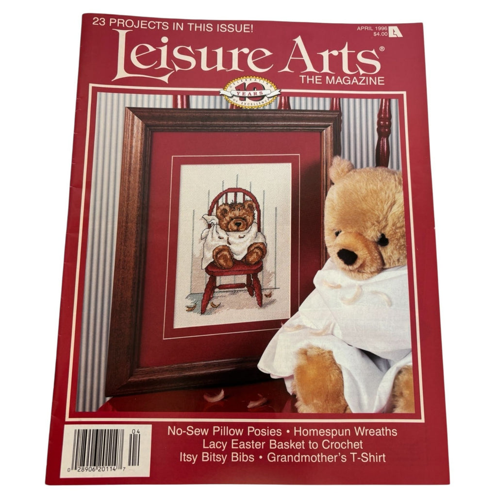 Leisure Arts Magazine April 1996 Cross Stitch Knitting Crochet Homespun Wreaths