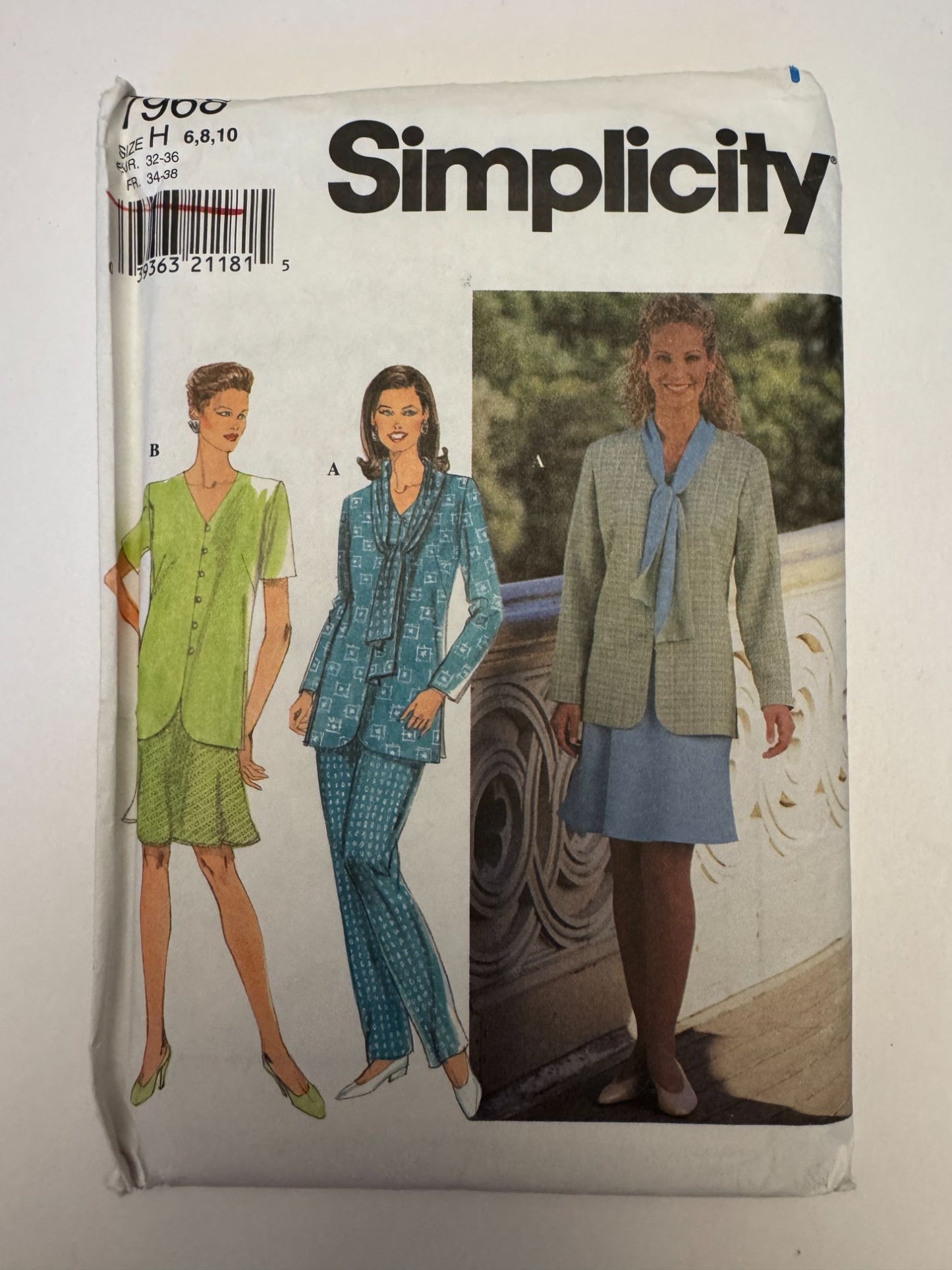 Simplicity Sewing Pattern 7968 Misses Suit Jacket Skirt Pants Scarf  6 8 10 UC