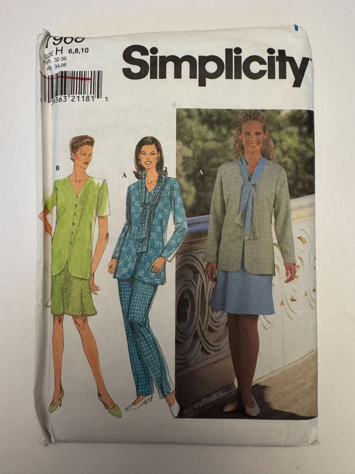 Simplicity Sewing Pattern 7968 Misses Suit Jacket Skirt Pants Scarf  6 8 10 UC