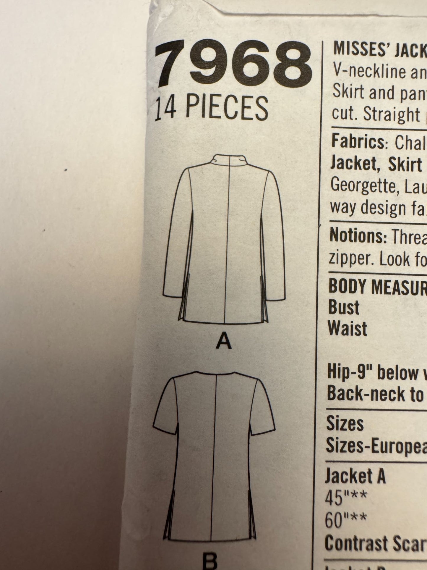 Simplicity Sewing Pattern 7968 Misses Suit Jacket Skirt Pants Scarf  6 8 10 UC