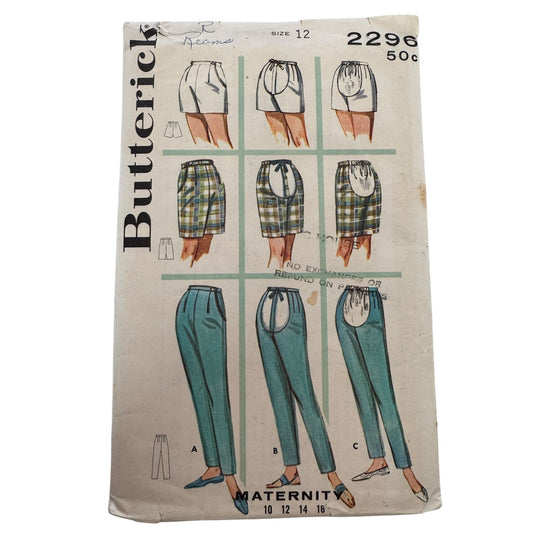 Butterick Sewing Pattern 2296 Maternity Pants Bermuda Shorts Size 12 Vintage UC