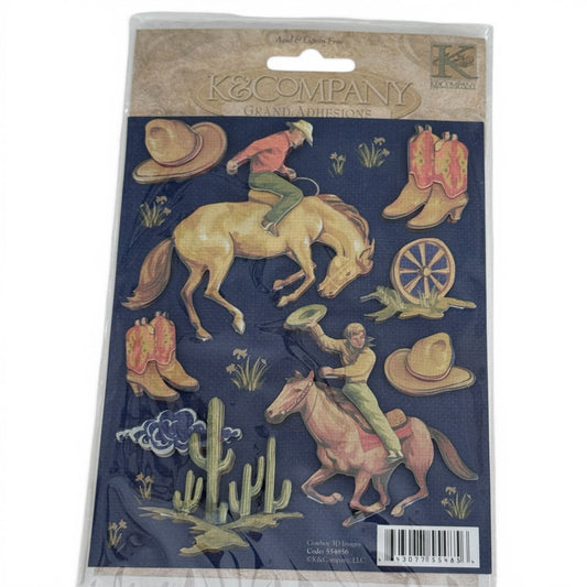 K and Company Cowboy Stickers Western Rodeo Horse Scrapbook 3D Embellishments Boots Hat