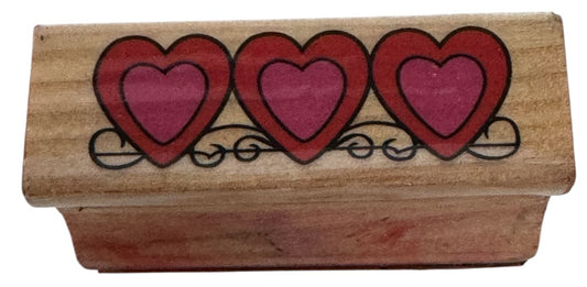 Rubber Stamp Triple Heart Design Border Valentines Day Card Making Love Wooden