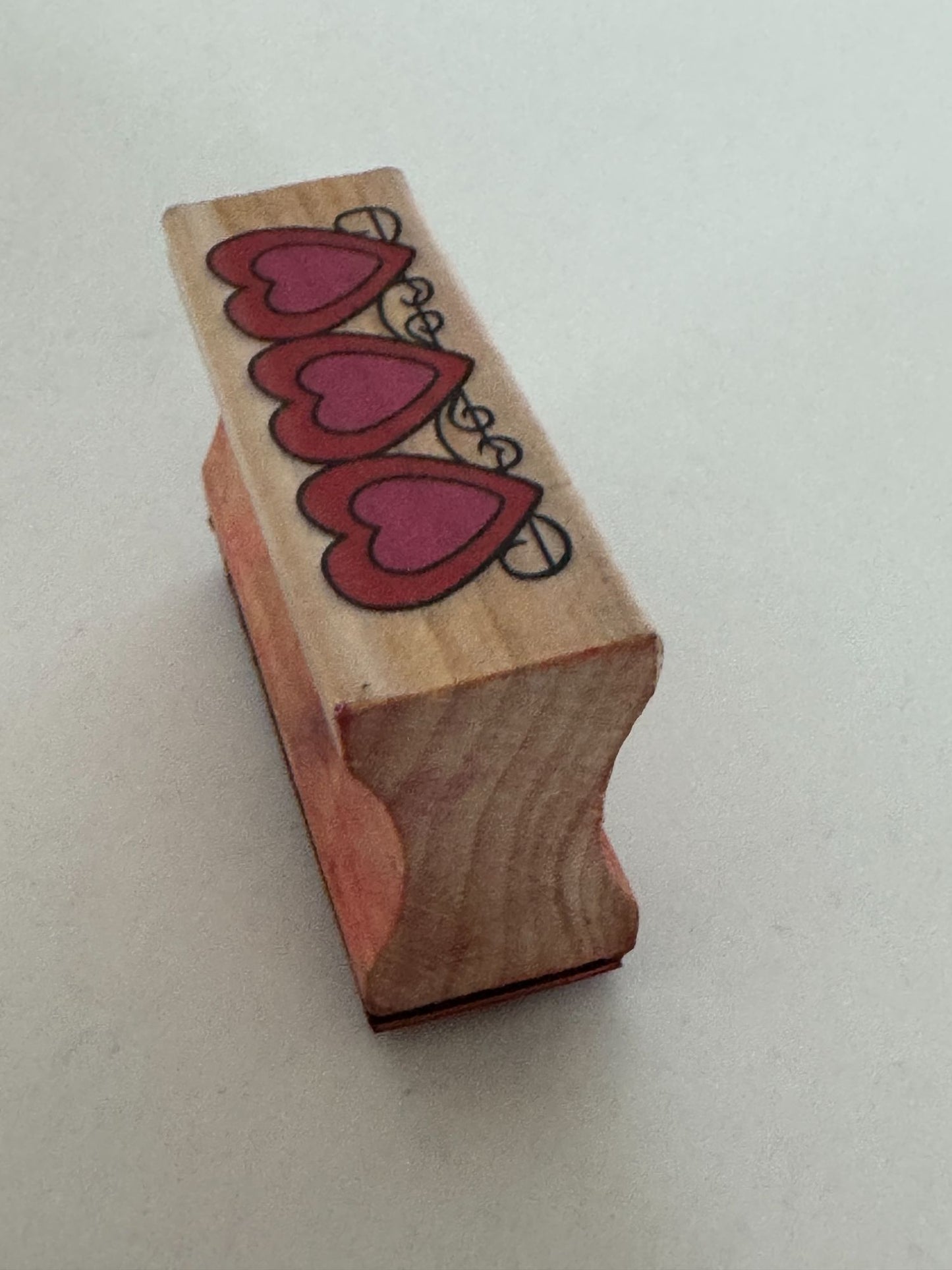 Rubber Stamp Triple Heart Design Border Valentines Day Card Making Love Wooden
