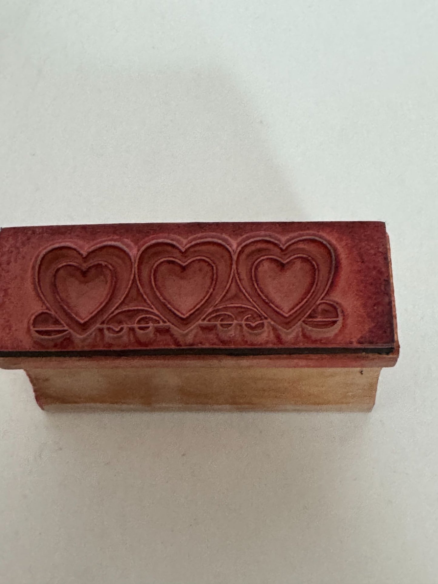 Rubber Stamp Triple Heart Design Border Valentines Day Card Making Love Wooden