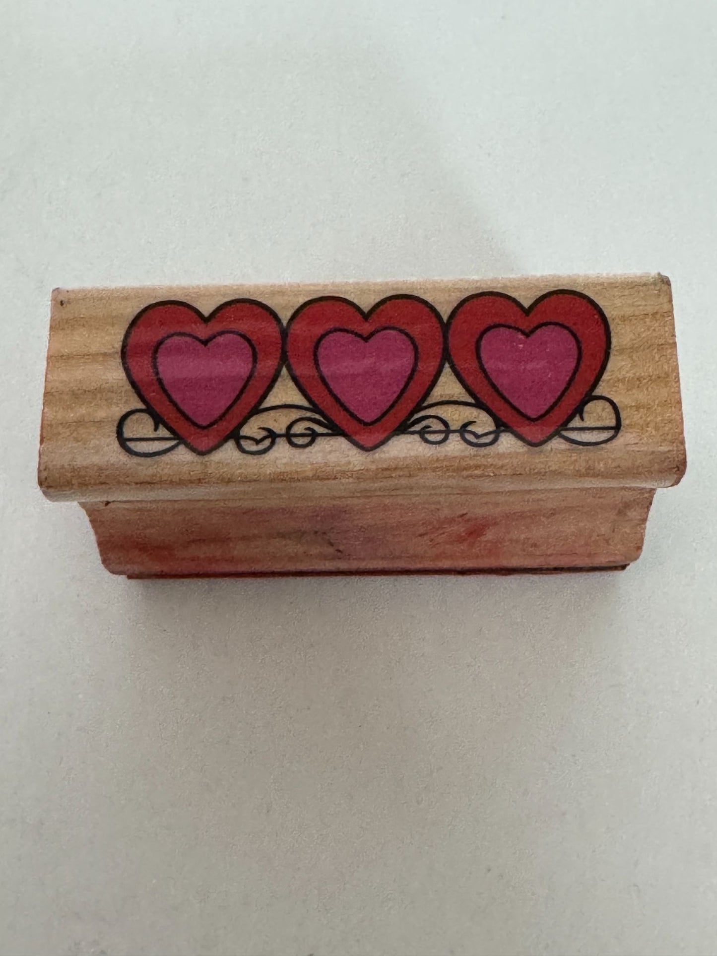 Rubber Stamp Triple Heart Design Border Valentines Day Card Making Love Wooden