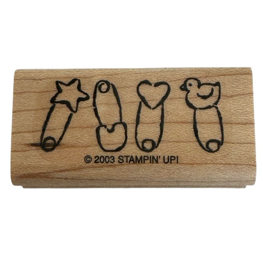 Stampin Up Rubber Stamp Baby Diaper Pin  Border Star Heart Duck Card Making