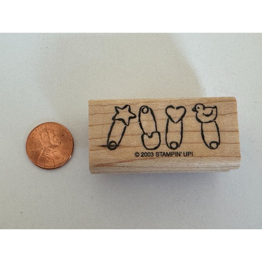 Stampin Up Rubber Stamp Baby Diaper Pin  Border Star Heart Duck Card Making