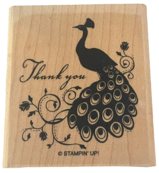 Stampin Up Rubber Stamp Peacock Thank You Card Making Words Sentiment Animal