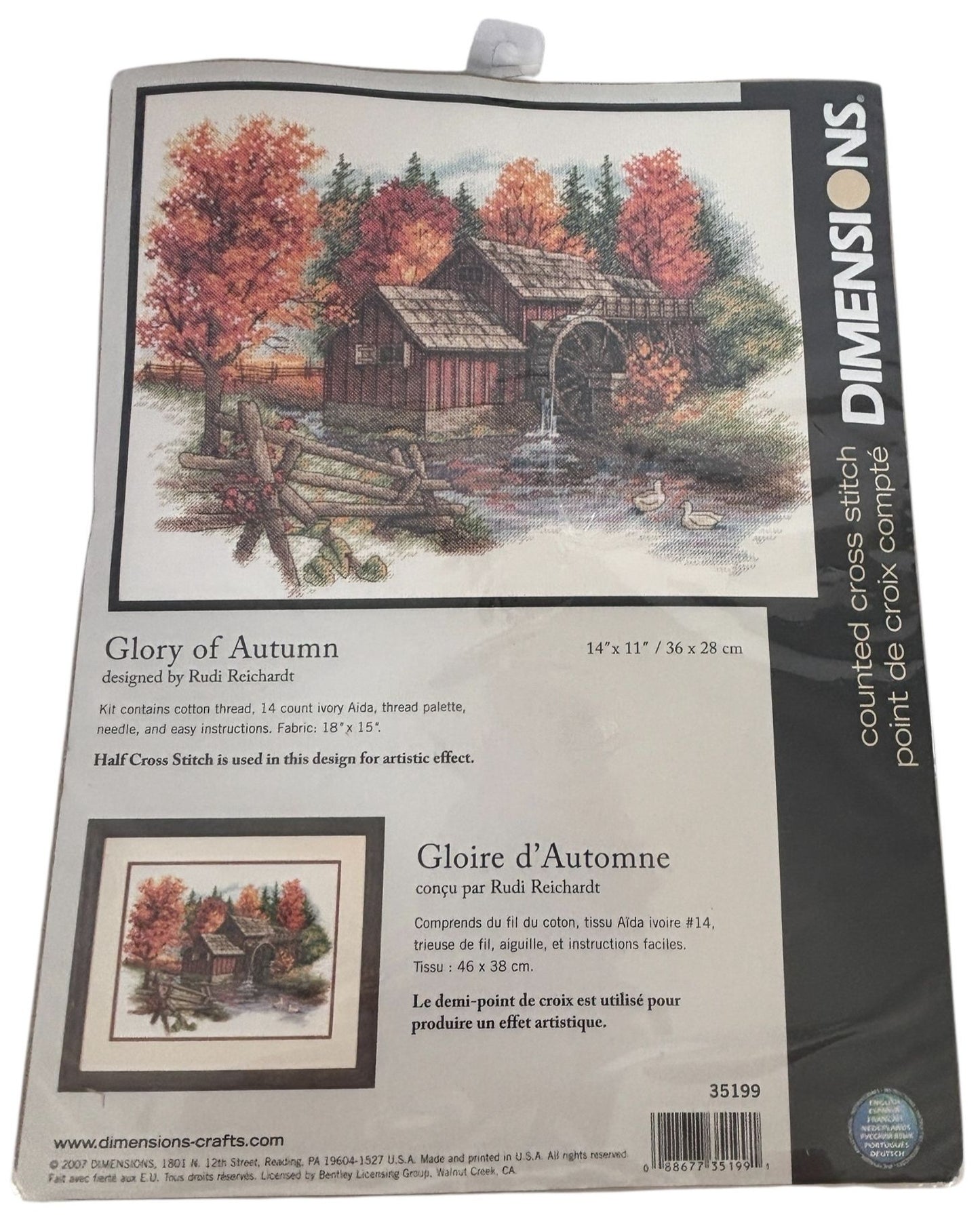 Dimensions Cross Stitch Kit Glory Of Autumn Rudi Reichardt Fall Grist Mill 14x11