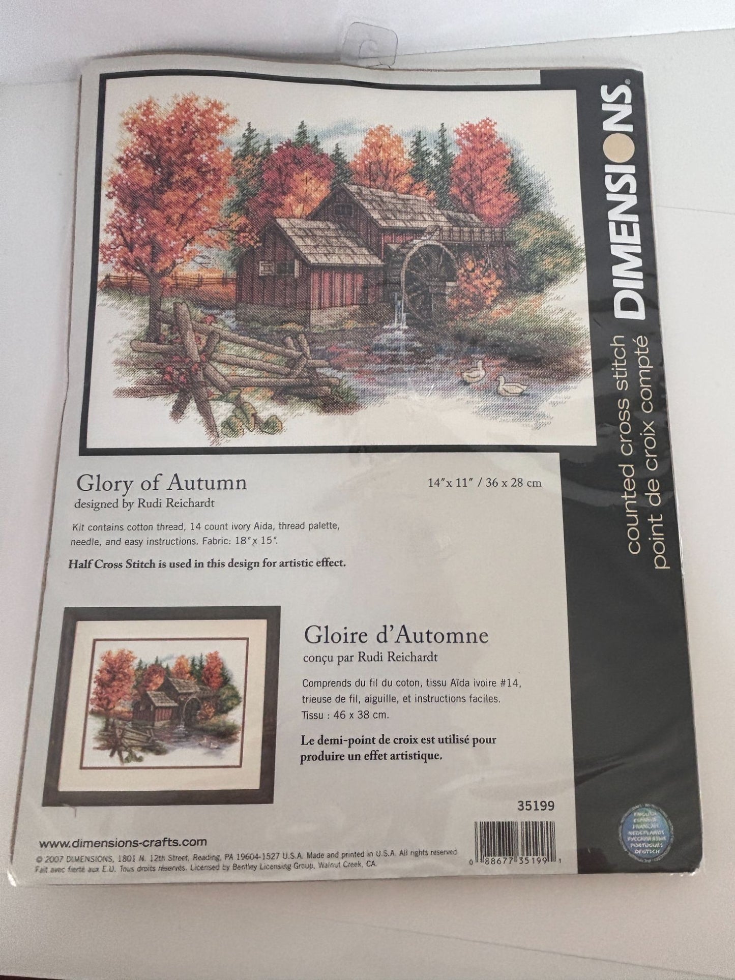 Dimensions Cross Stitch Kit Glory Of Autumn Rudi Reichardt Fall Grist Mill 14x11