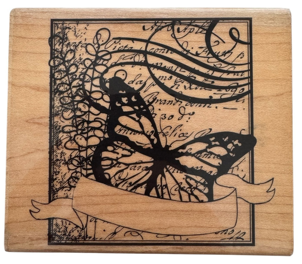 Hampton Art Rubber Stamp Butterfly Banner Card Making Square Large Paper Craft