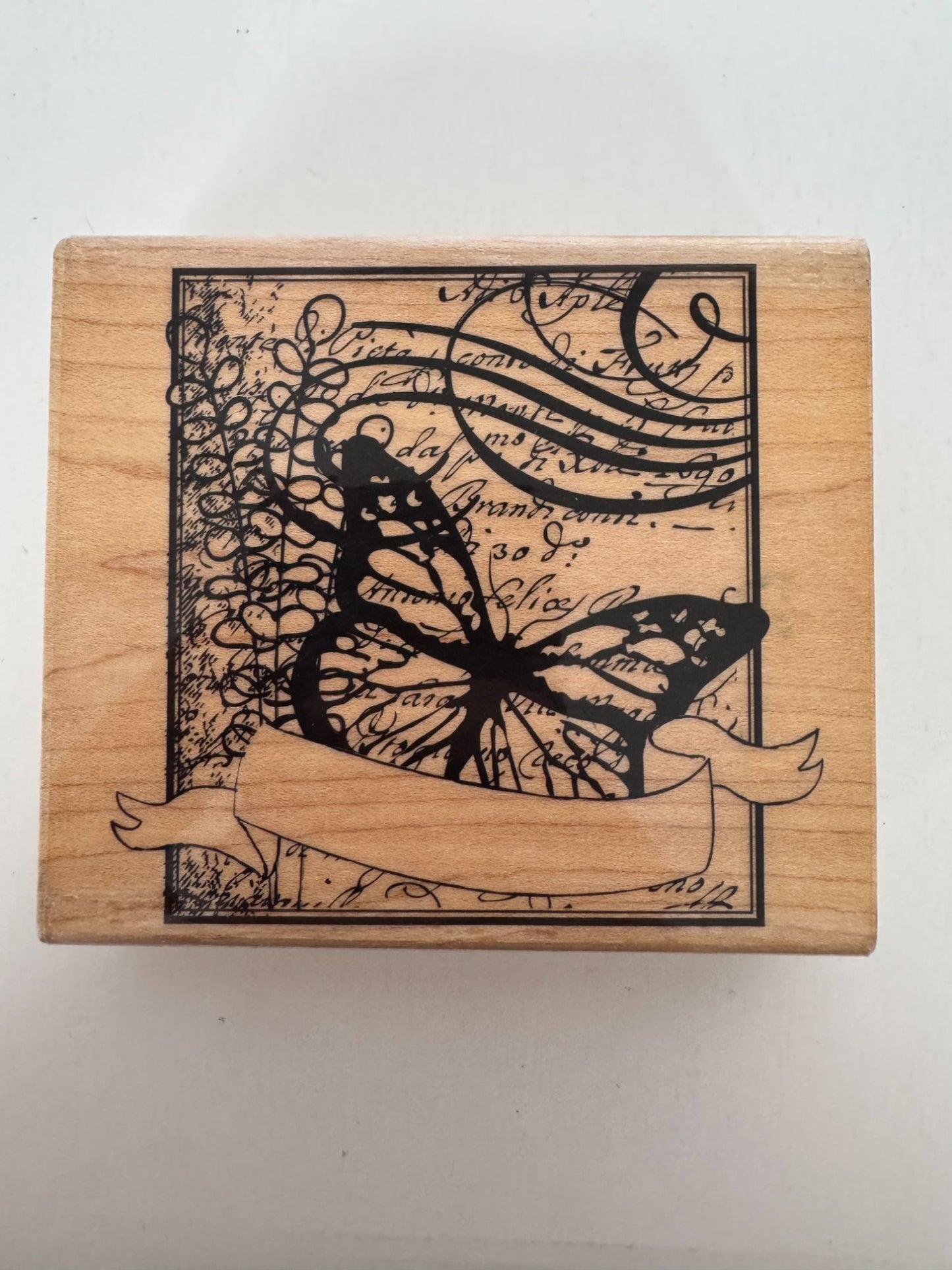Hampton Art Rubber Stamp Butterfly Banner Card Making Square Large Paper Craft