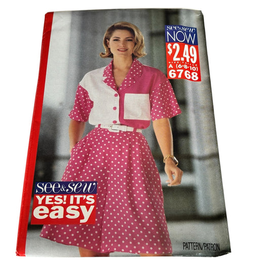 Butterick Sewing Pattern 6768 Shirt Shorts Set 90s Vintage Preppy Resort 6-10 UC