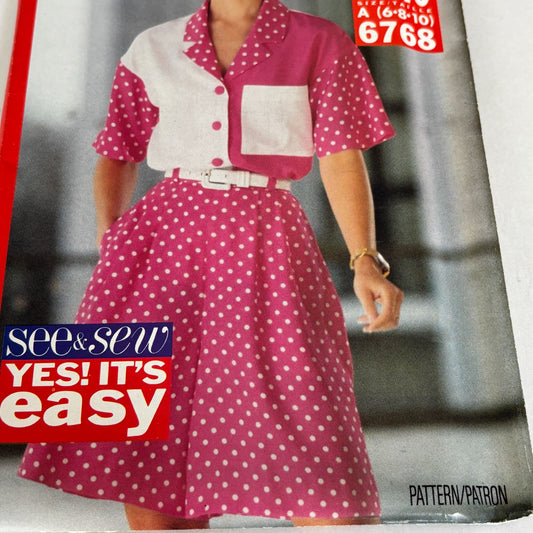 Butterick Sewing Pattern 6768 Shirt Shorts Set 90s Vintage Preppy Resort 6-10 UC