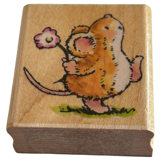 Penny Black Rubber Stamp Marching Mouse Flower Behind Back Love Card Making
