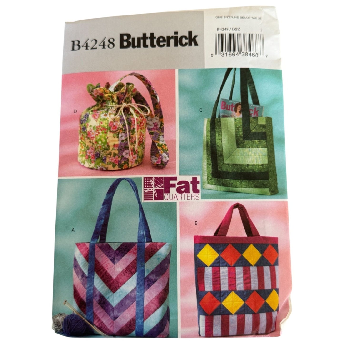 Butterick B4248 Fat Quarter Bag Sewing Pattern Tote Bag Drawstring Bag Quilted Bags Uncut