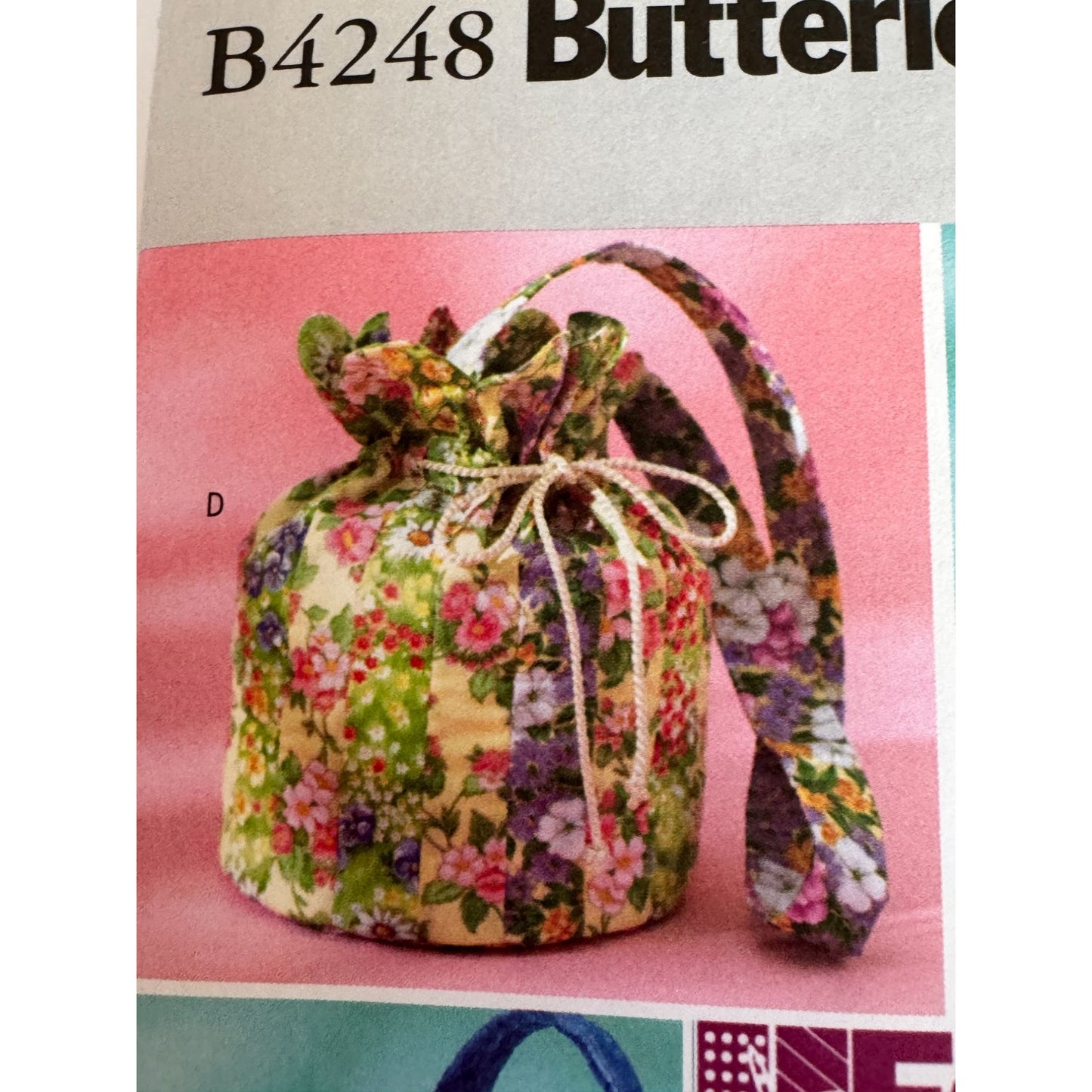 Butterick B4248 Fat Quarter Bag Sewing Pattern Tote Bag Drawstring Bag Quilted Bags Uncut