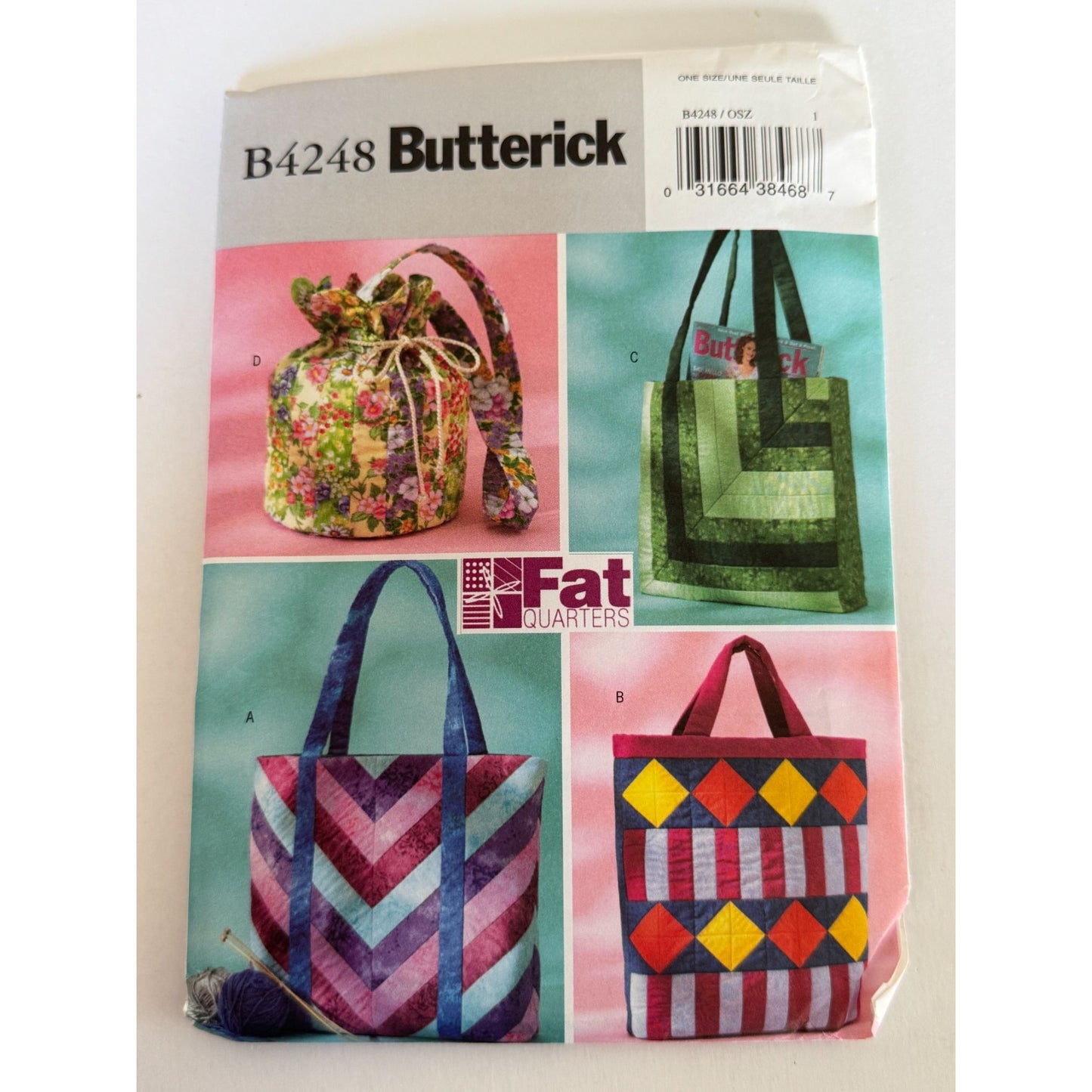 Butterick B4248 Fat Quarter Bag Sewing Pattern Tote Bag Drawstring Bag Quilted Bags Uncut
