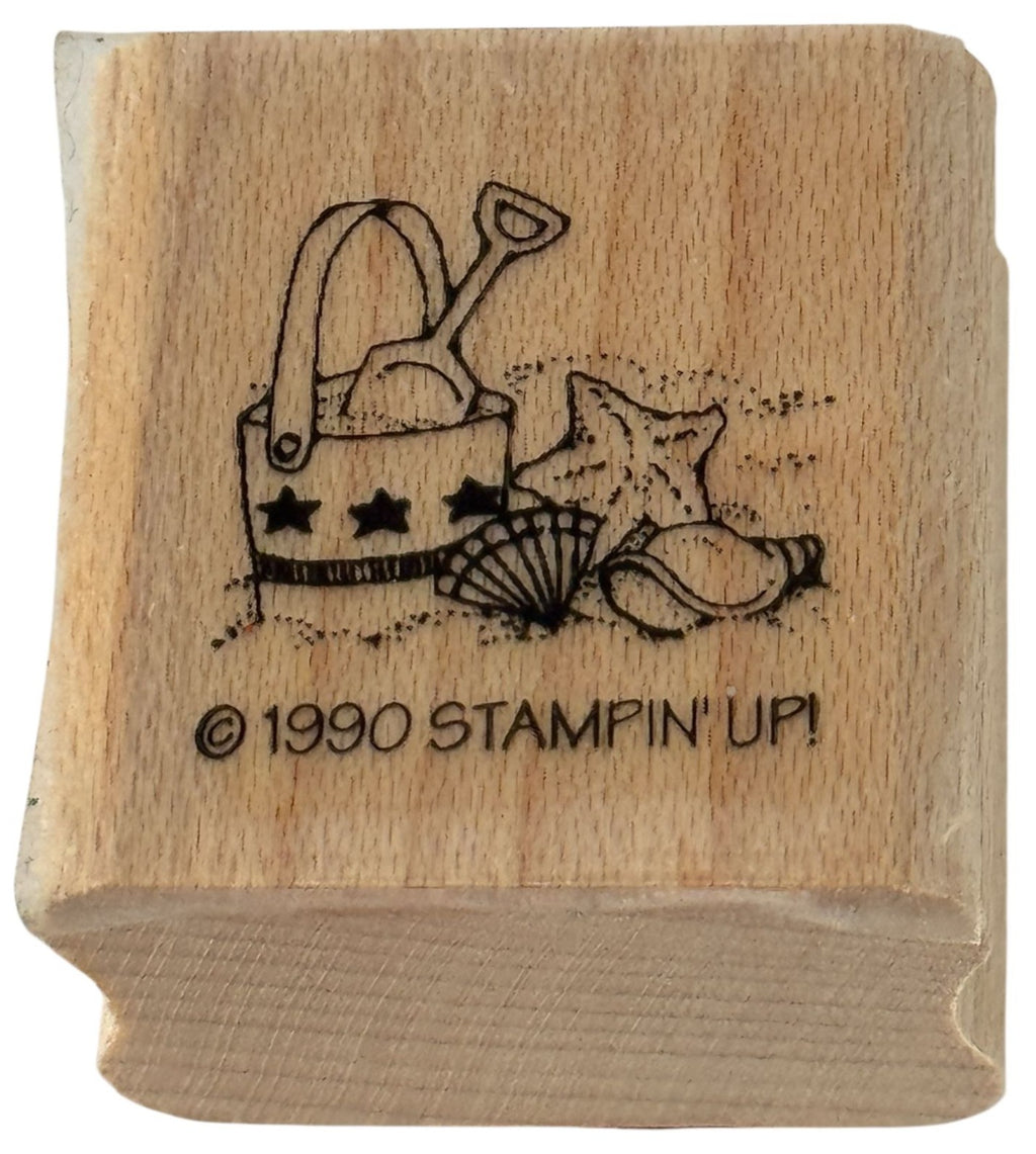 Stampin Up Rubber Stamp Beach Bucket Shells Star Fish Small Vacation Summer Tiny