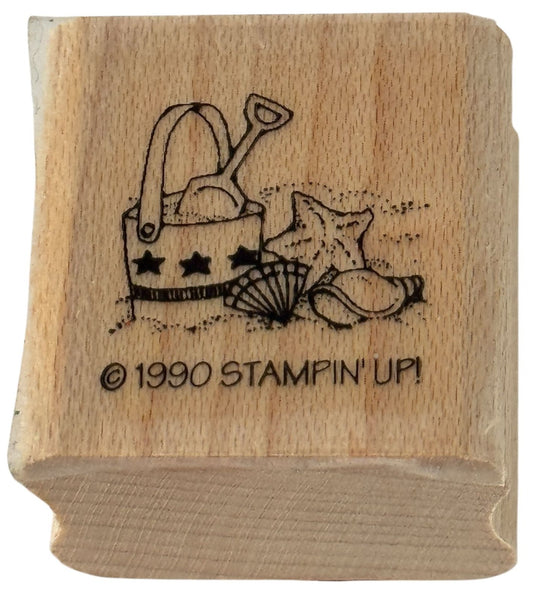 Stampin Up Rubber Stamp Beach Bucket Shells Star Fish Small Vacation Summer Tiny