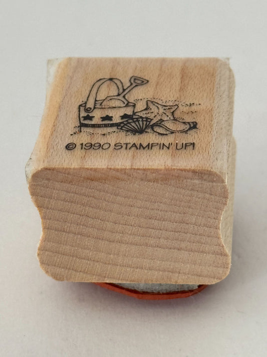 Stampin Up Rubber Stamp Beach Bucket Shells Star Fish Small Vacation Summer Tiny