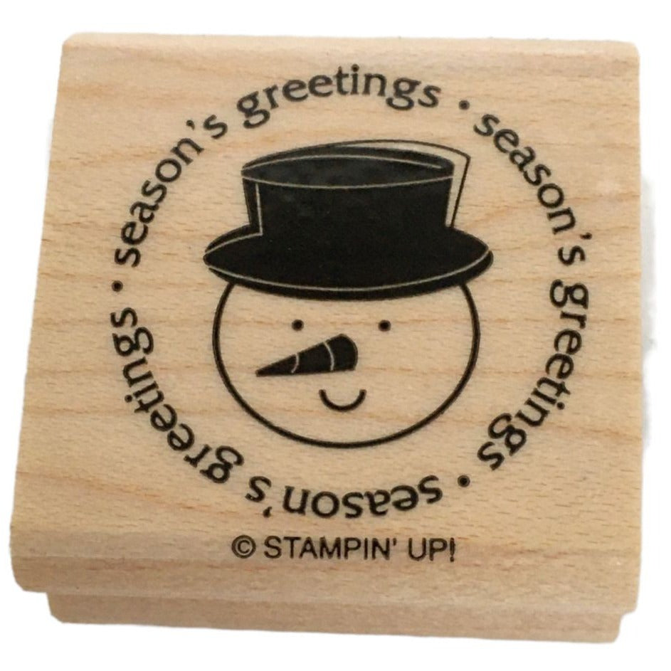 Stampin Up Rubber Stamp Seasons Greetings Snowman Circle Christmas Card Making
